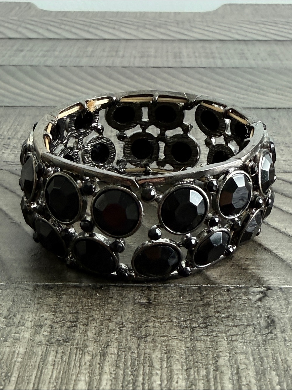 Black Rhinestone Stretch Cuff Bracelet